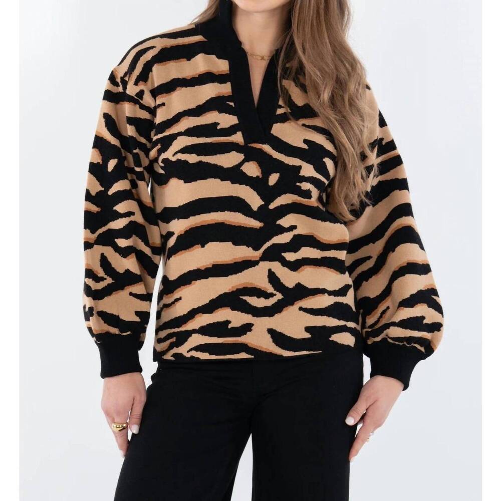NEW EMILY MCCARTHY lolli v-neck sweater in tiger